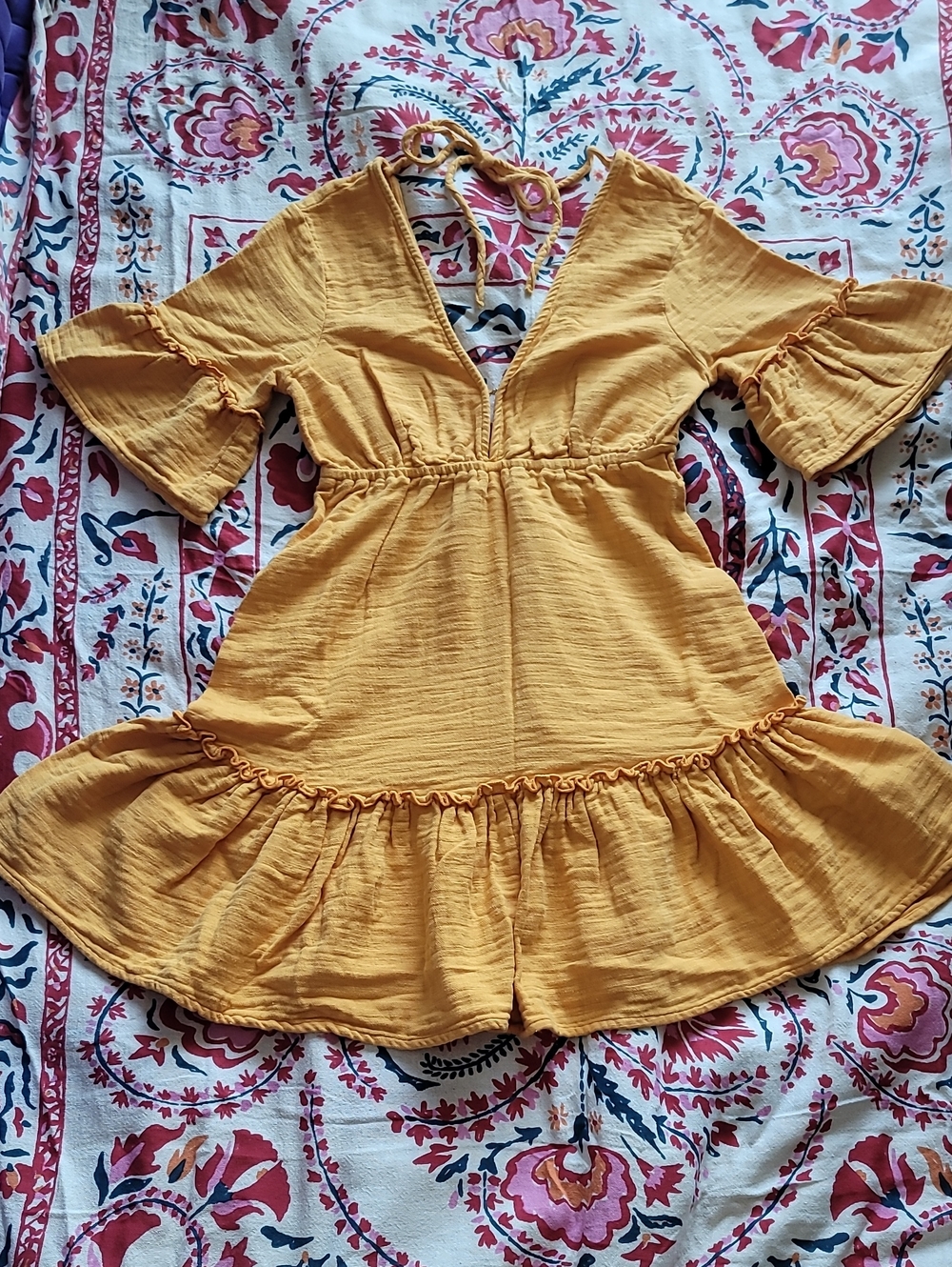 NWOT Billabong Yellowish Orange Cotton Ruffled Baby Doll Mini Dress